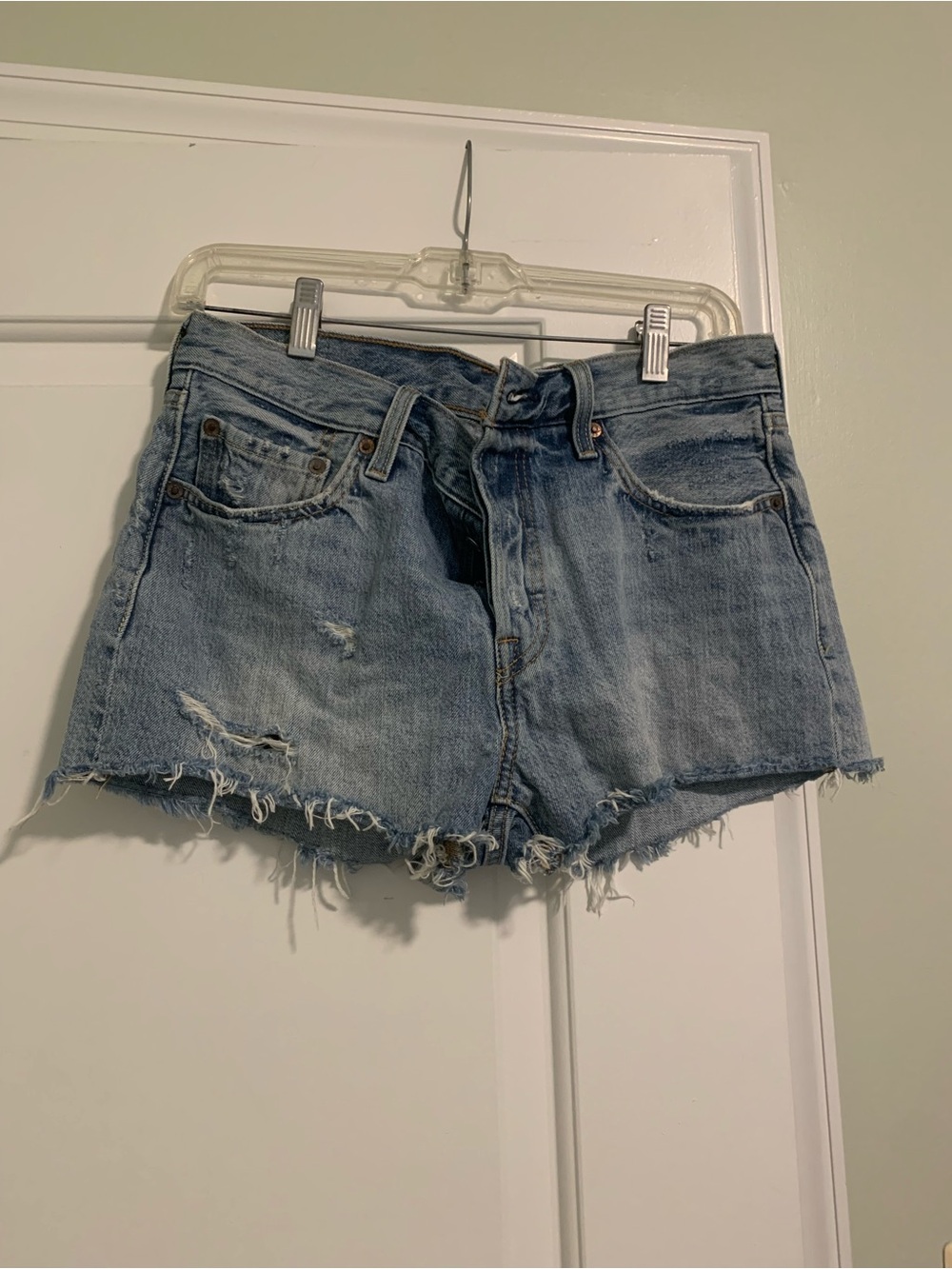 Levi's 501 Light Blue Distressed Denim Cutoff Shorts